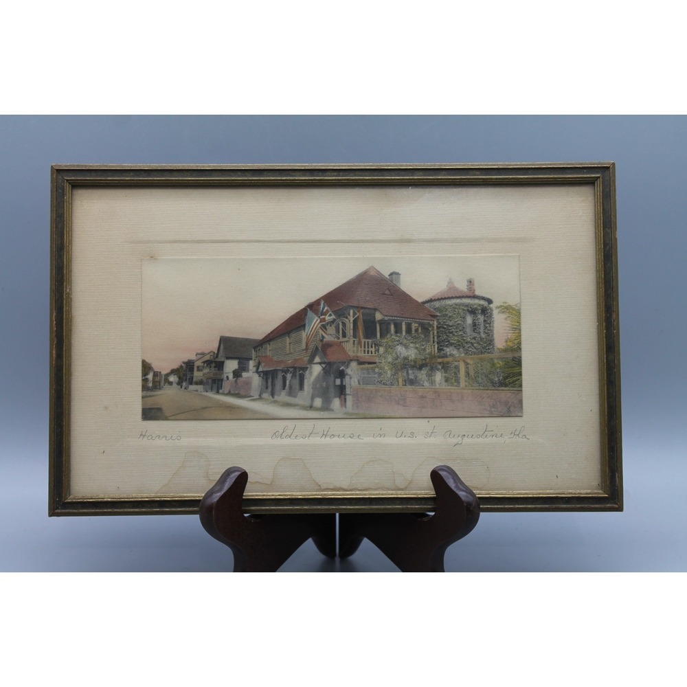 Vintage W.J. Harris St Augustine Florida Oldest House Hand Colored Photograph